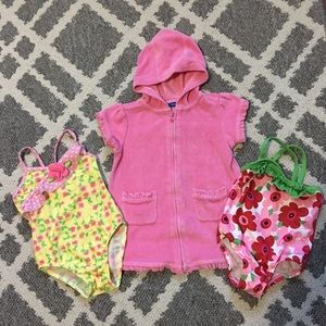 Baby girl swimsuits and robe bundle
